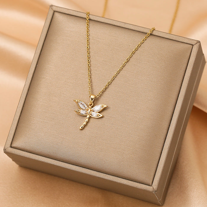 18K Gold Plated Zircon Dragonfly Necklaces