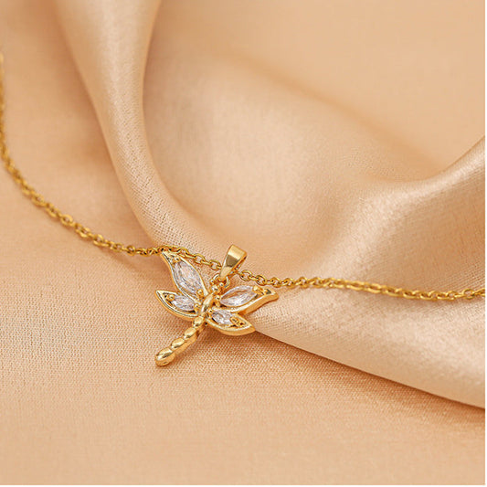 18K Gold Plated Zircon Dragonfly Necklaces