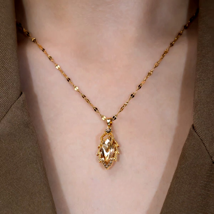 18K Gold-Plated Brown Diamond Leaf Pendant Necklace