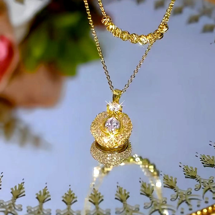 18K Gold-Plated Shiny Double-Layer Lucky Pendant Necklaces