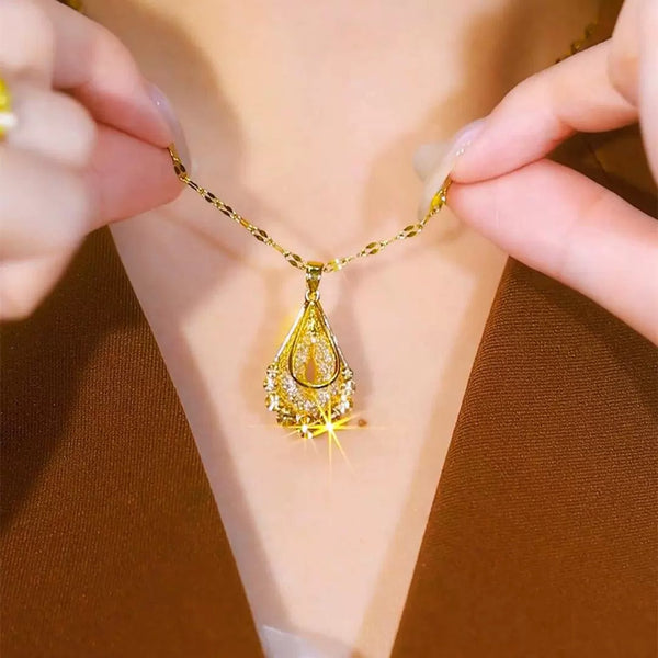 Golden mesh crystal necklace(24k gold plated)